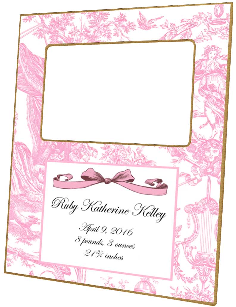 Pink Toile Birth Announcement Personalized Picture Frame