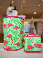 Green & Hot Pink Flamingo Wastebasket