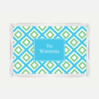 Monogrammed Geo Blue Lucite Serving Tray