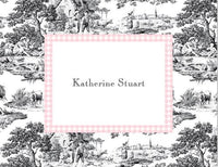 Black Toile & Pink Check Folded Notes