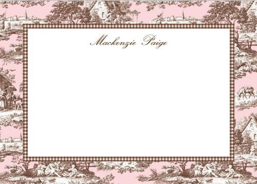 Toile Pink and Brown Flat Notecard