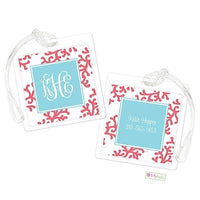 Personalized Coral Stripe Modern Bag Tags