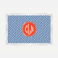 Monogrammed Navy Greek Key Lucite Serving Tray