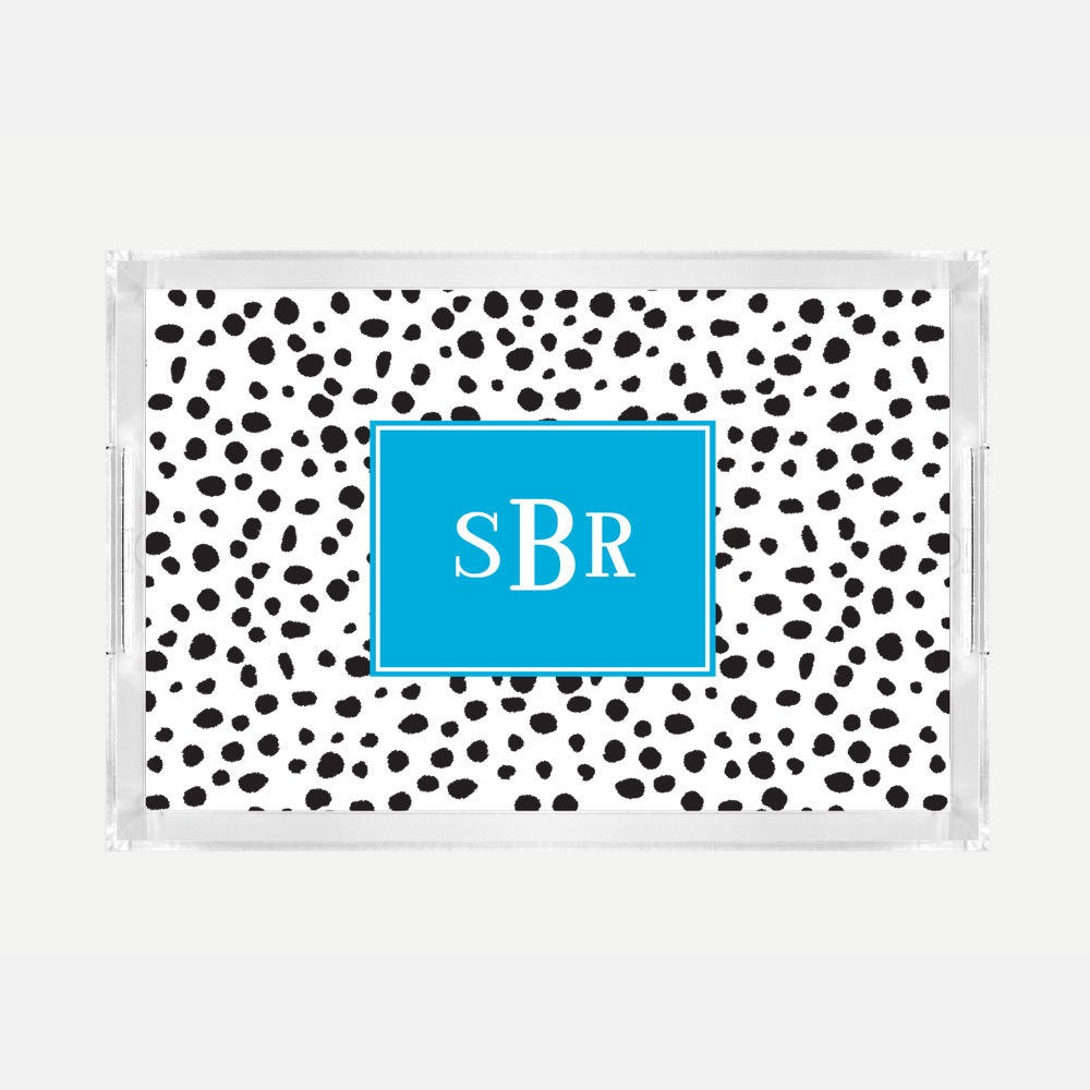 Monogrammed White Cheetah Lucite Serving Tray