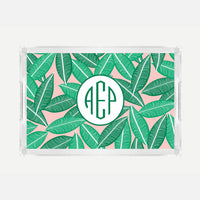 Monogrammed Banana Leaf Lucite Serving Tray