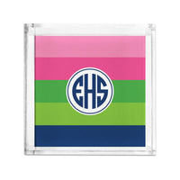 Boatman Geller Bold Stripe Pink, Green & Navy Petite Lucite Tray