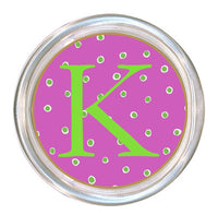 Monogrammed Fuchsia & Lime Dots Coaster