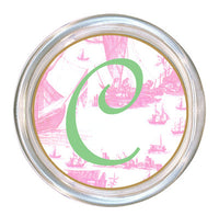 Monogrammed Pale Pink Boat Toile Coaster