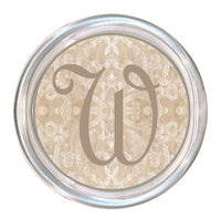 Monogrammed Beige Damask Coaster