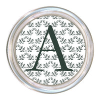 Monogrammed Charcoal Leaf Print Coaster