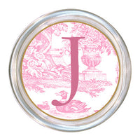 Monogrammed Pink Toile Coaster