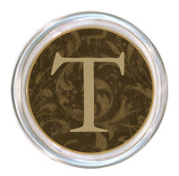 Monogrammed Taupe Damask Coaster