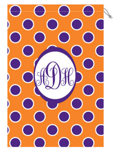 Monogrammed Orange & Purple Polka Dot Laundry Bag