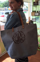 Monogrammed Natural Jute Tote Bag