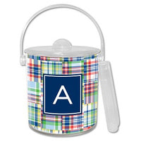 Madras Patch Blue Monogrammed Lucite Ice Bucket