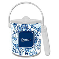 Classic Floral Blue Monogrammed Lucite Ice Bucket