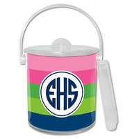 Bold Stripe Pink, Green, & Navy Monogrammed Lucite Ice Bucket