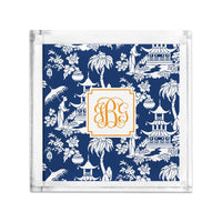 Boatman Geller Pagoda Garden Navy Petite Lucite Tray