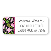Pink and Black Floral Side Address Label