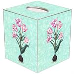 Tulips on Aqua Damask Tissue Box Cover