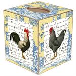 Rooster on Blue and Yellow Toile Tissue Box Cover
