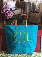 Monogrammed Natural Jute Tote Bag