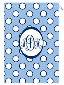 Monogrammed Light Blue & Navy Polka Dot Laundry Bag