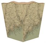 Antique Maine Coast Map Waste Basket