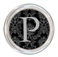 Monogrammed Black and Gray Damask Coaster