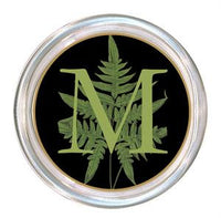 Monogrammed Fern Leaves on Black Coaster