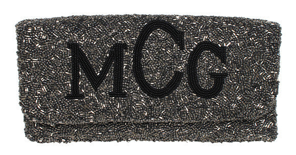 Fold over Times New Roman Monogram Beaded Clutch