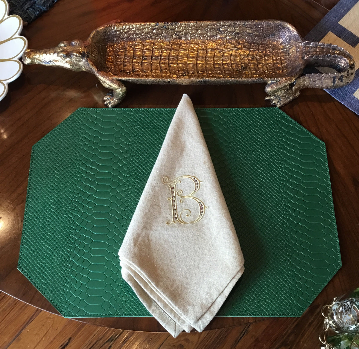 Kelly Green Leather Python Placemats | The Monogram Merchant