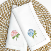 Embroidered Hydrangea Hemstitch Napkin