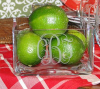 Monogrammed Square Crystal Bowl