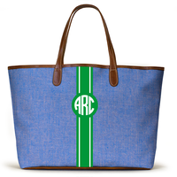 Monogrammed St Anne Diaper Bag - French Blue Chambray