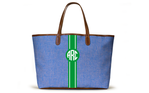 Monogrammed St Anne Diaper Bag - French Blue Chambray
