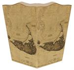 Antique Nantucket Island Map Waste Basket