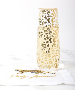 Gold Leopard Print Stemless Champagne Flute