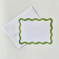 Green Scallop Edge Flat Note Cards
