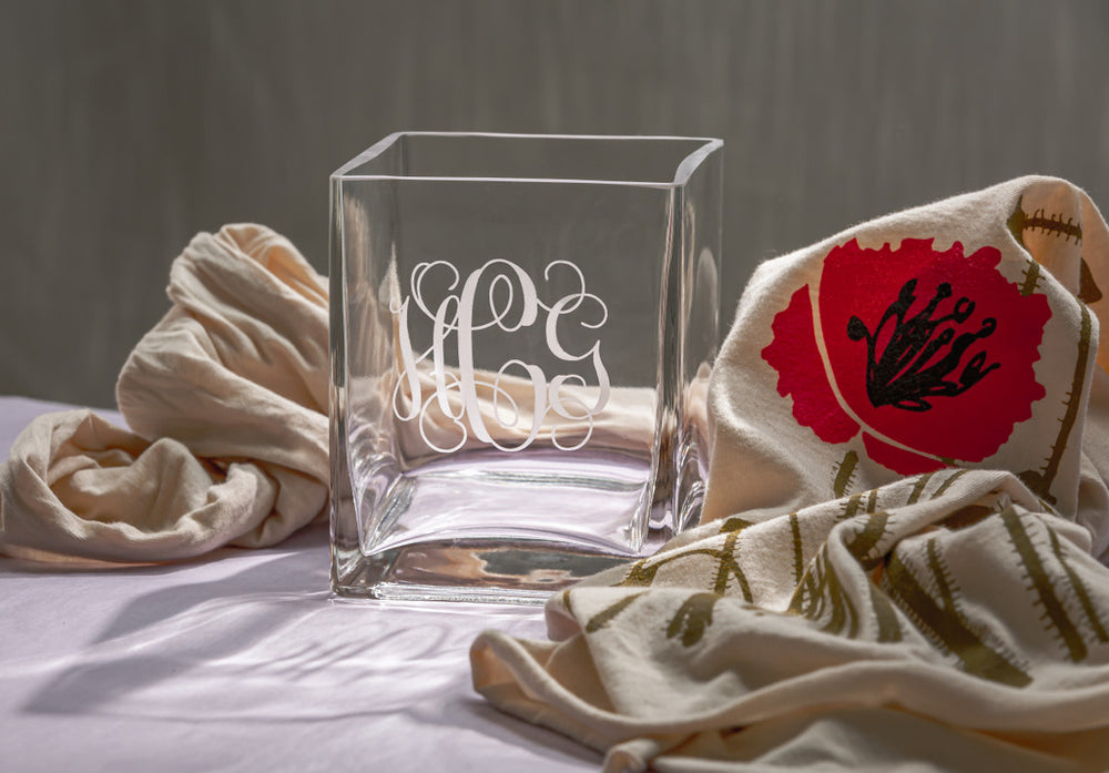 Monogrammed Square Glass Vase