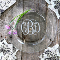 Monogrammed Clear Round Buffet Glass Plates (Set of 4)
