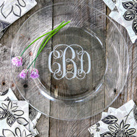 Monogrammed Clear Round Buffet Glass Plates (Set of 4)