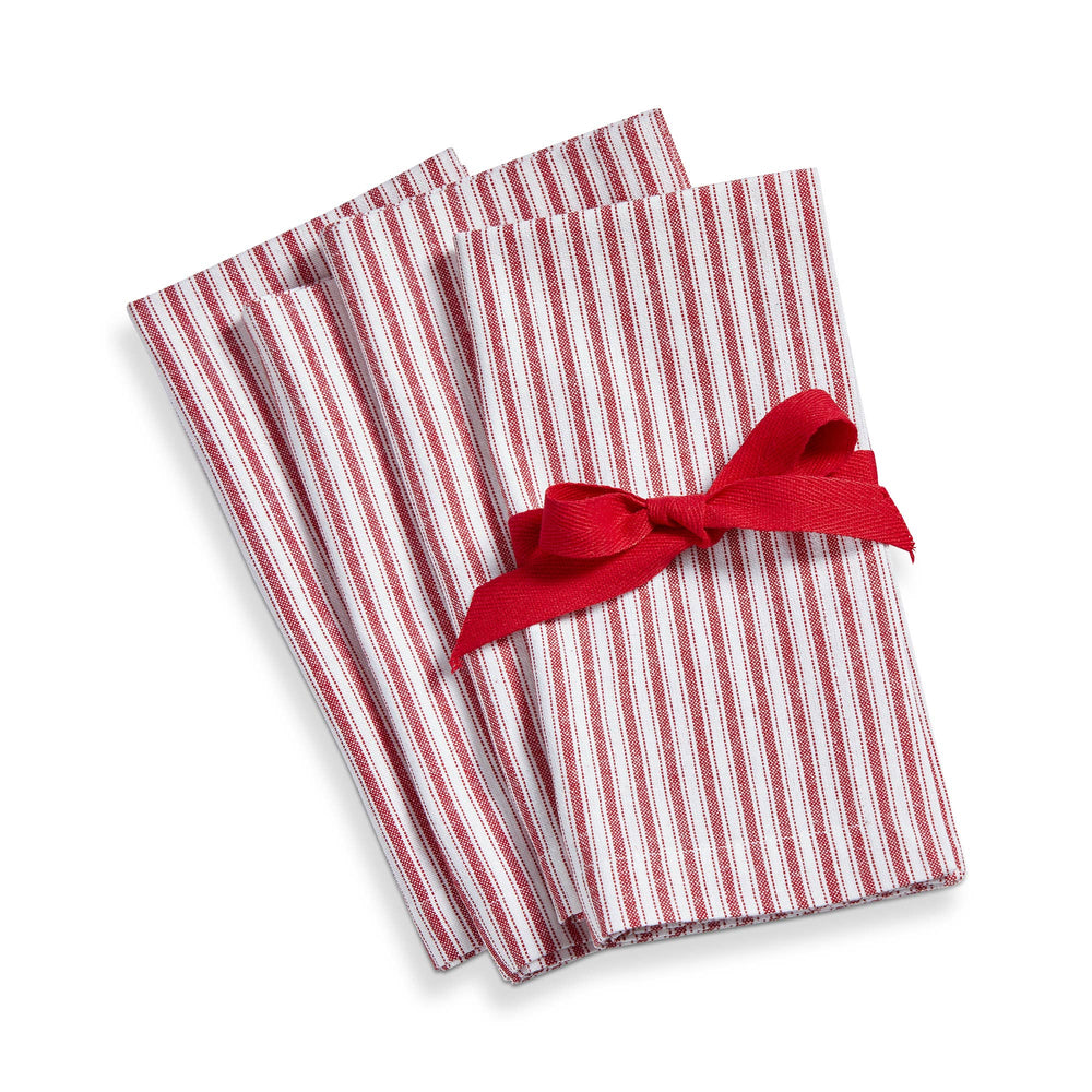 Red & White Ticking Stripe Napkin Set