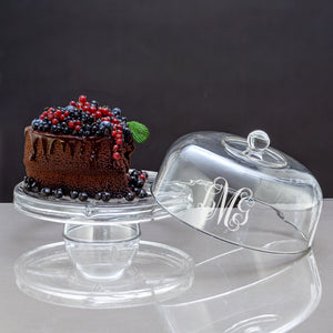 Monogrammed Glass Cake Pedestal Set