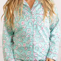 Mahjong Stripe PJ Set with Pants & Long Sleeve Top: M

