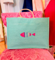 Monogrammed Jute Pocket Tote
