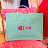 Monogrammed Jute Pocket Tote