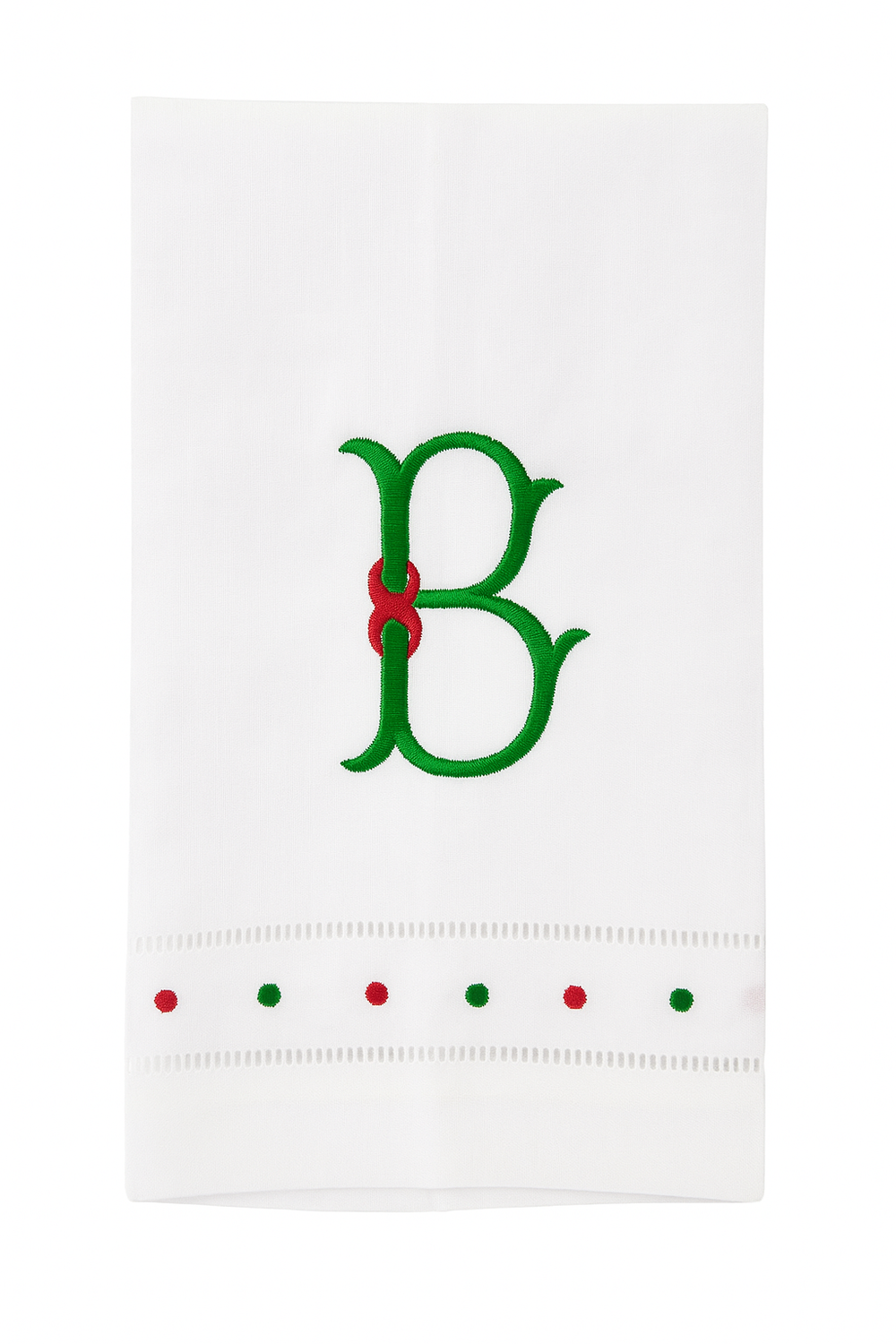 Monogrammed Red & Green Swiss Dot Guest Towels