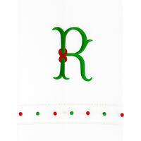 Monogrammed Red & Green Swiss Dot Guest Towels