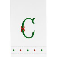 Monogrammed Red & Green Swiss Dot Guest Towels